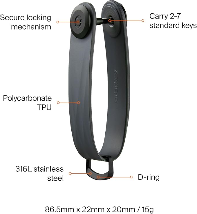 Orbitkey New Active Key Organizer Lite w/updated D-Ring | Weather Resistant, Stainless Steel Locking Mechanism