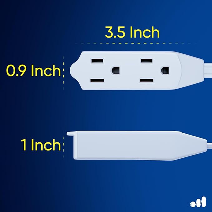 Maximm Cable 10 Ft 360° Rotating Flat Plug Extension Cord/Wire, 16 AWG Multi 3 Outlet Extension Wire, 3 Prong Grounded Wire - White - UL Certified