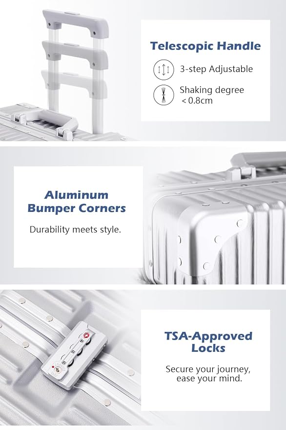 HotWay 26 Inch Checked in Luggage with Aluminum Frame,PC Hard Shell Suitcase with Spinner Wheels and TSA Lock, Large Suitcase for Business Travel, White
