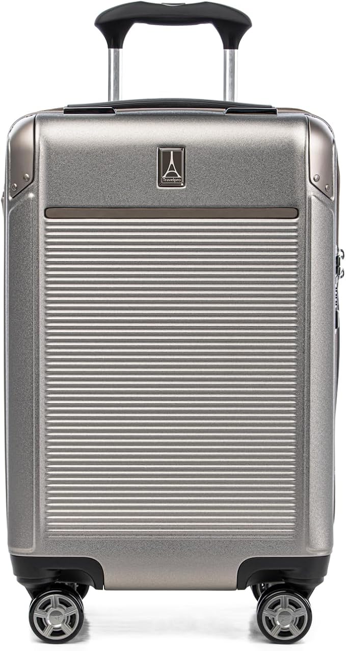 Travelpro Platinum Elite Hardside Expandable Carry on Luggage, 8 Wheel Spinner, TSA Lock, Hard Shell Polycarbonate Suitcase, Metallic Sand, Carry on 21-Inch