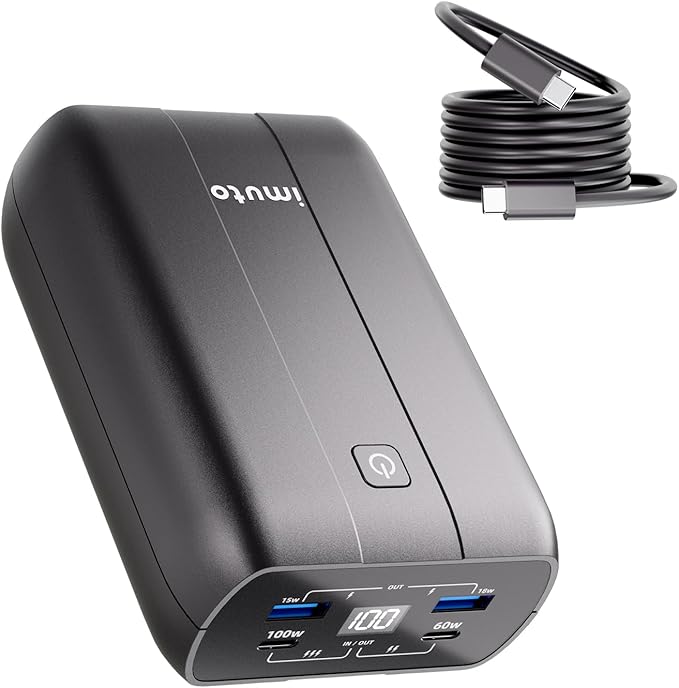 imuto 100w Power Bank, 20000mAh 4-Output Laptop Portable Charger,Fast Charging USB C PD3.0 External Battery Pack for Laptop MacBook Dell XPS iPad Tablet Steam Deck iPhone 16 15 14 Pro Samsung S22 etc