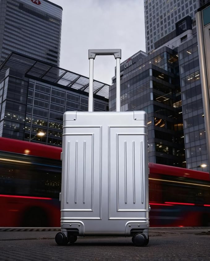 All Aluminum Magnesium Carry On Luggage，Cut from Whole Aluminum Sheet，22x14x9 Airline Approved ，（3rd Generation，Premium Magnesium Metal zipperless suitcase ） (silvery, 20+28inch)