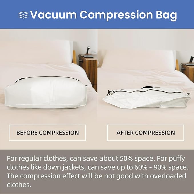 BAGAIL TPU Vacuum Bag for Travel, Reusable Compression Bag with IPX8 Waterproof Zipper, Save Space for Suitcase, Backpack and Carry on (White, ExtraLarge, No Pump)