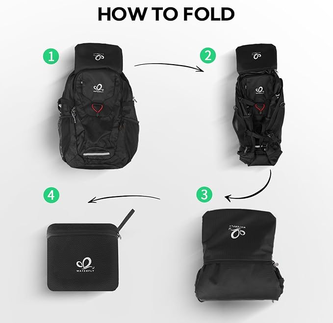 WATERFLY Lightweight Packable Hiking Backpack: 30L Foldable Travel Daypack Ultralight Camping Day Pack for Woman Man