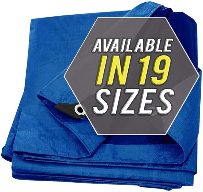 Large Waterproof Tarp - Heavy Duty 10 Mil Thick Poly Tarpaulin Ideal for Canopy Tents, Boats, RV or Pool Covers - Multipurpose Protective Tarps with Grommets for Indoor and Outdoor Use | 12' x 12'
