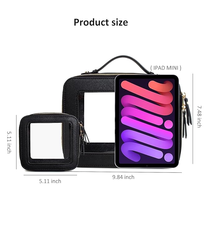 LETGO Clear Makeup Bags, TSA Approved Toiletry Bag with Zipper, Clear Makeup Organizer Large Fit Carry-on Travel Essentials,Clear Cosmetic Bags for Women Men (Large-Black)