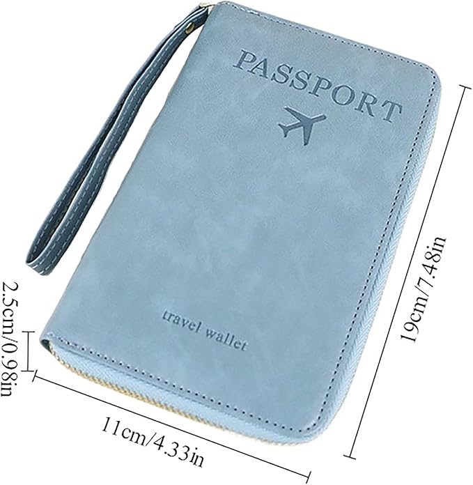 Rowgins Rfid Blocking Passport Holder Wallet, Rowgins Rfid Passport Holder with Zipper, PU Leather PassportHolder for Travel (SKY BLUE)