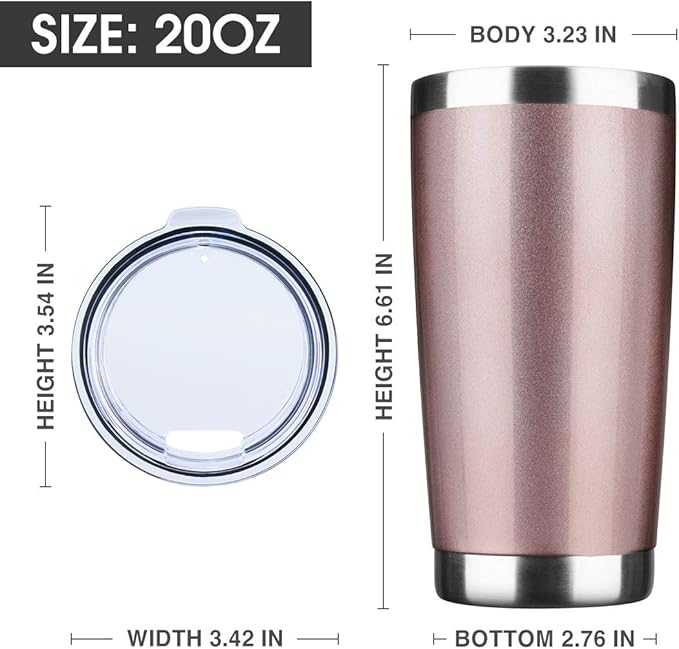 20oz Tumbler Bulk Stainless Steel Vacuum Insulated Tumblers with Lid Double Wall Travel Mug, Powder Coated Coffee Cup, Suitable for Ice Drinks and Hot Beverage (Rose gold 6pack)