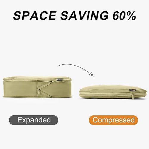 4 Set Compression Packing Cubes for Travel, Suitcases and Backpack Space Saving Organizers (Bright Yellow)