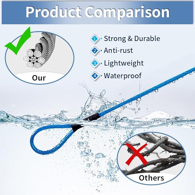 3.3mm (1/8 Inch) Outdoor Travel Stainless Steel Security Cable-4ft Luggage Lock Safety Wire Flexible Steel Wire Rope with Double Loop Safety for Luggage, Bike, Lock(Black+Blue, 4ft-(2Pack)
