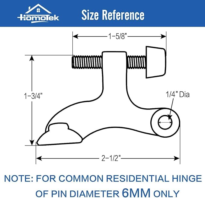 HOMOTEK 36 Pack Hinge Pin Satin Nickel Door Stopper,Adjustable Deluxe Heavy Duty Door Stopper 2-1/2"x1-3/4,with White Rubber Bumper Tips…