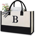 TOPDesign Embroidery Initial Canvas Tote Bag, Personalized Present Bag, Suitable for Wedding, Birthday, Beach, Holiday, is a Great Gift for Women, Mom, Teachers, Friends, Bridesmaids (Letter B)