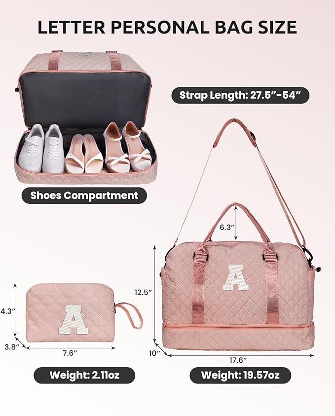 Birthday Gifts for Women-Duffle Bag with Shoe Compartment, Personalized Weekender Bag, Monogram Overnight Bag, Letter Travel Bag with Makeup Bag-Daughter Gift Ideas, for Women 20S (Letter D)