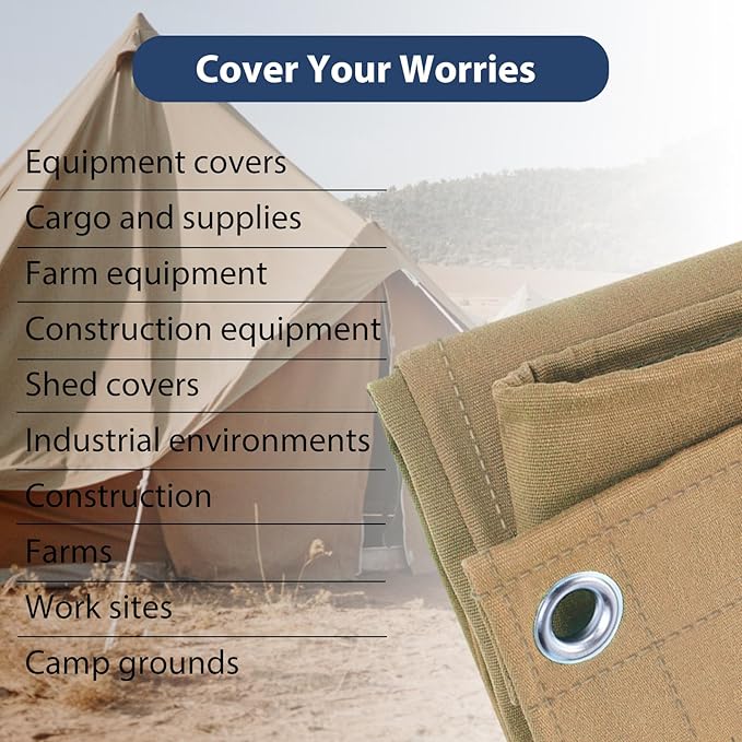 20’x24’ Canvas Tarp Heavy Duty Water Resistant Tarpaulins with Aluminum Grommets,UV Resistant, 22Mil Multipurpose Drop Cloth, 14oz Cover Sheet for Outdoor and Indoor Use with Ropes Yellow