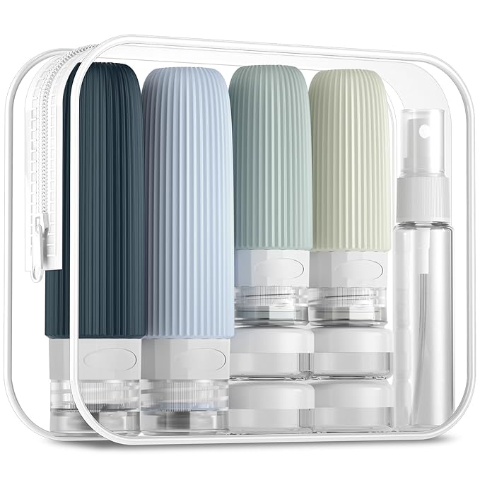 16 Pack Travel Bottles Set, TSA Approved Leak Proof Silicone Squeezable Containers for Toiletries, Refillable Travel Accessories for Conditioner, Shampoo, Lotion & Body Wash Accessories