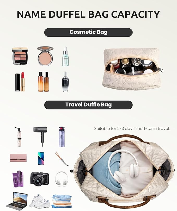 Initial Duffle Bag, Personalized Weekender Bag with Shoulder Strap, Monogram Overnight Bag for Women Wet Pocket, Letter Travel Bag with Makeup Bag Gifts for Niece (Letter R)