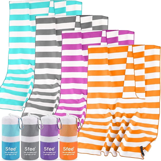 Sfee 2 in 1 Microfiber Travel Towel, Quick Dry Towel Camping Beach Towel Super Absorbent Compact Lightweight Sports Gym Towel Set for Gym, Hiking, Pool, Bath, Yoga (Small: 32''x16'')