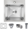 15 x 15 Inch Drop In Bar Sink, Small Kitchen Sink Single Bowl Topmount Bar Prep Sink 18 Gauge Stainless Steel Bar Sink with Grid and Basket Strainer