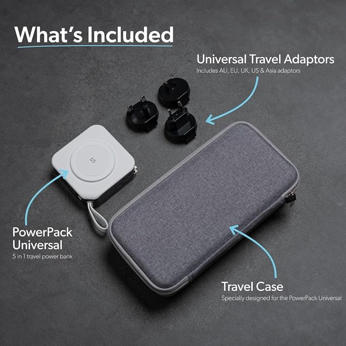 PowerPack Universal - 5 in 1 MagSafe Compatible Travel Charger | Universal Adapter | Travel Power Bank | Included Adapter Plug (Midnight Black)