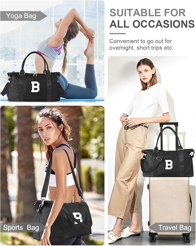 Initial Travel Duffel Bag Sports Gym Bag for Boys Teen Birthday Gifts,Black Personalized Weekender Bag Carry On Tote Bags for Men,Waterproof Overnight Luggage Bag Airplane Travel Essentials(Letter B)