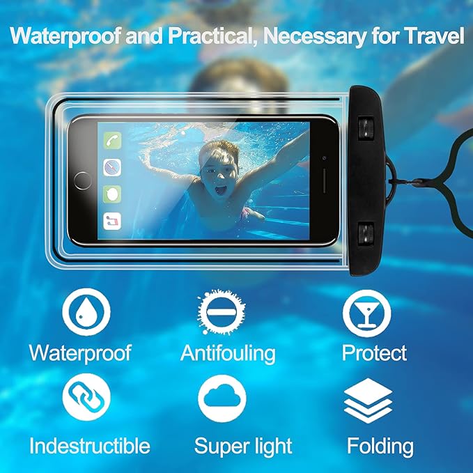 2-Pack Waterproof Phone Pouch，Waterproof Phone Case for iPhone 15 14 13 12 Pro Max XR X SE 2022 8 Samsung S24 S23 S22(Black+White)