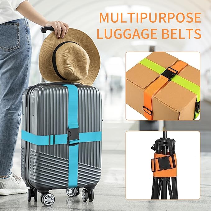 BILIONE 4 Pack Luggage Straps 79" Long Belts Keep Suitcase Secure While Traveling, TSA Approved Add a Bag Premium Accessory for Travel Bag Closure (4 Pcs Blue)