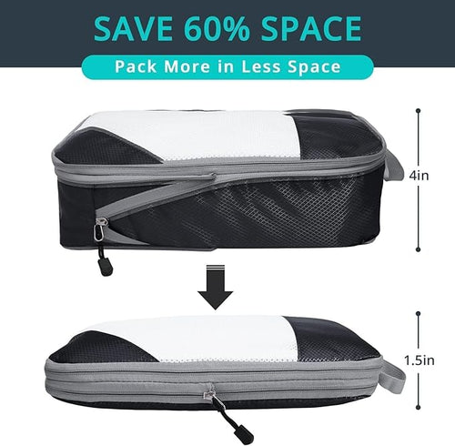 6 Set Compression Packing Cubes for Travel - Compressible, Lightweight, and Space-Saving Packing Cubes, Travel Essentials for Women, Black