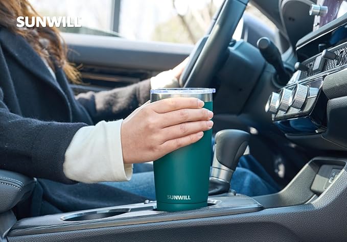 SUNWILL Travel Coffee Mug with Lid, 20 oz Tumbler Set of 2, Insulated Stainless Steel Cup for Drinks， Water, Tea, Powder Coated Forest Green & Plum
