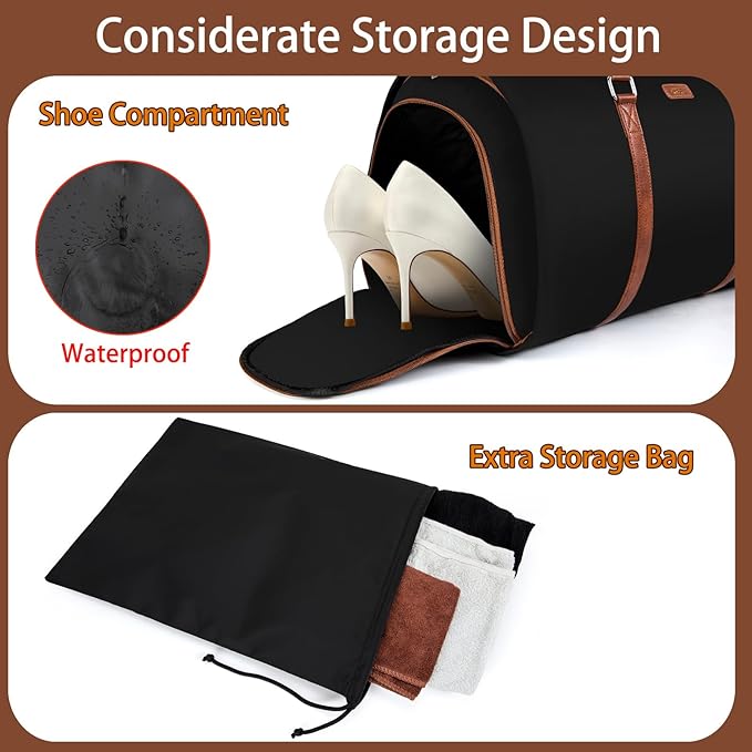 Convertible Garment Duffel Bags for Travel - Carry On Garment Bags With Toiletry Bag Large Weekender Bags for Women Men 2 in 1 Hanging Suitcase Suit Travel Duffel Overnight Bags 4pcs Set