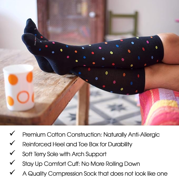 Cotton Compression Socks for Women & Men. 15-20 mmHg Support Knee-High Misty Gray Stripes M/L
