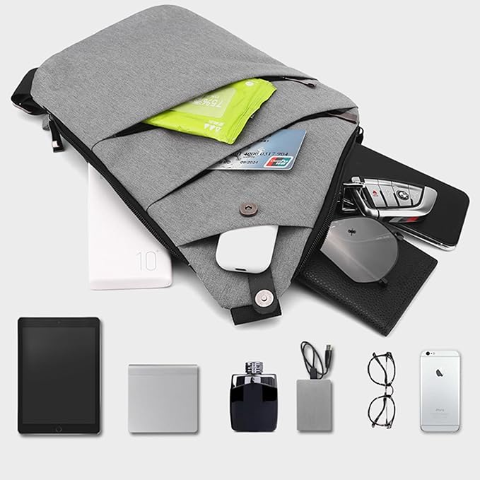 Anti Theft Crossbody Bags for Women Men, Multi-Pocket Shoulder Bag, Slim Sling Purse with 2 RFID Blocking Card (Right Shoulder-Khaki)