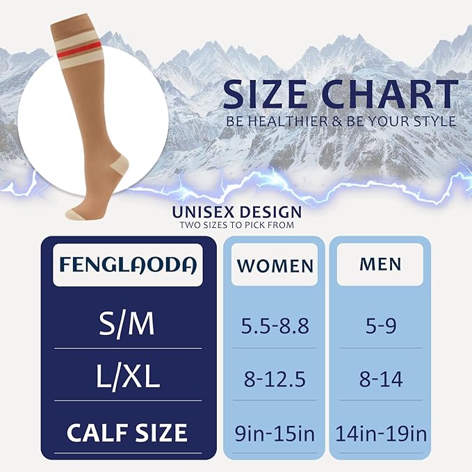 fenglaoda 8 Pairs Compression Socks for Men & Women 20-30 mmHg Knee High Nurse Pregnant Running Medical and Travel Athletic