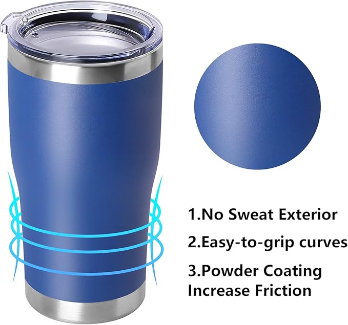 DOMICARE 20oz Tumbler with Lid Stainless Steel Tumblers Bulk, Double Wall Vacuum Insulated Coffee Travel Mug Powder Coated Tumbler, 8 Pack Dark Blue