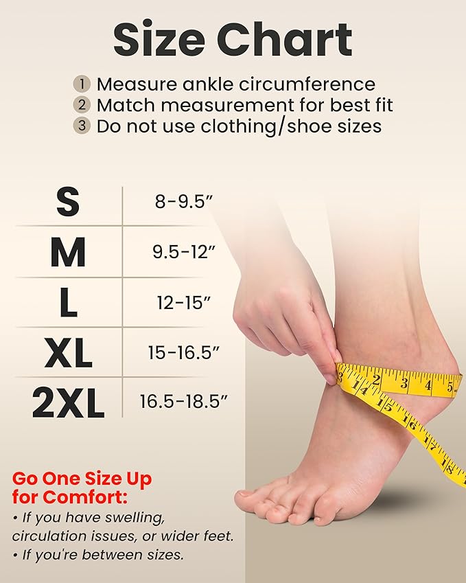 KEMFORD Ankle Compression Sleeve - Plantar Fasciitis Braces - Open Toe Compression Socks for Swelling, Sprain, Neuropathy, Foot Arch Support for Men and Women - 15-20mmhg, M, Beige