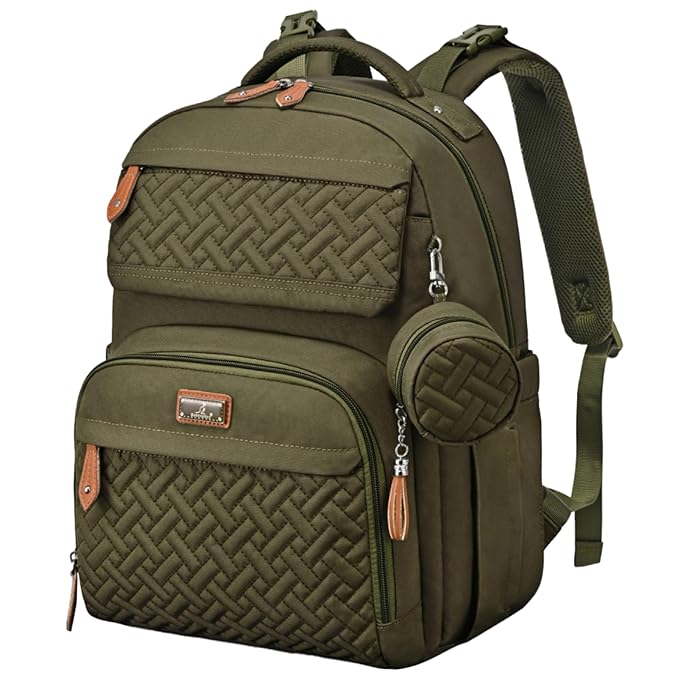 BabbleRoo Diaper Bag Backpack, Travel Backpack with Changing Pad, Pacifier Case & Stroller Straps, Multifunction, Waterproof, Unisex – Army Green