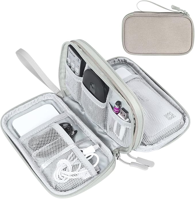 FYY Electronic Organizer, Travel Cable Organizer Bag Pouch Electronic Accessories Carry Case Portable Waterproof Double Layers Storage Bag for Cable, Charger, Phone, Earphone, Medium Size- Khaki