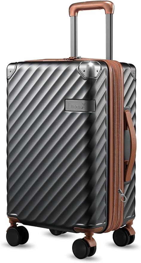 LUGGEX Luggage with Spinner Wheels, Polycarbonate Expandable Hard Shell Suitcase, Carry On 20 Inch, Brown Black