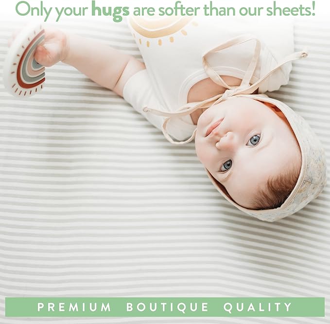 Travel Crib Fitted Sheets Compatible With Guava Lotus, Baby Bjorn, Dream on Me Travel Crib Light Playard – Fits Perfectly on 24 x 42” Mattress Without Bunching Up – Snuggly Soft Jersey Cotton – 2 Pack