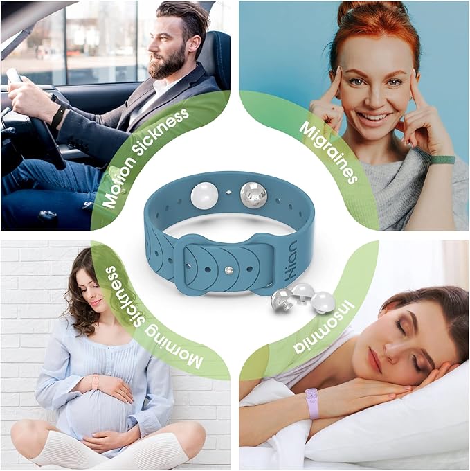 Hion Motion Sickness Bracelets Sea Sickness Wristbands for Motion Sickness/Morning Sickness/Pregnancy Nausea Anti Nausea Bands Acupressure Wristband Motion Sickness Bands（1Pair Starlight）