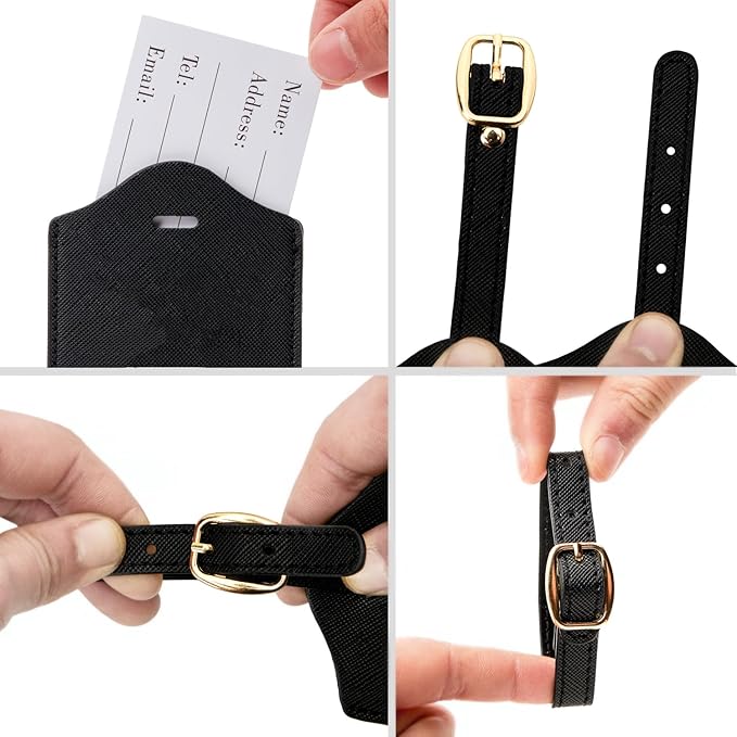 Luggage Tag PU Leather for Suitcase Baggage Handbag Travel Bag Label Suitcase Tag Label Tag w. Name Card & Privacy Cover (M)