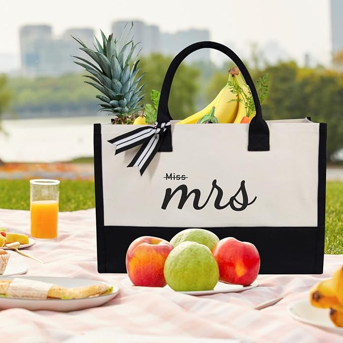 TOPDesign Canvas Tote Bag, Bridal Shower Gifts for Bride, Wedding Bachelorette Bride Gifts Shoulder Bag
