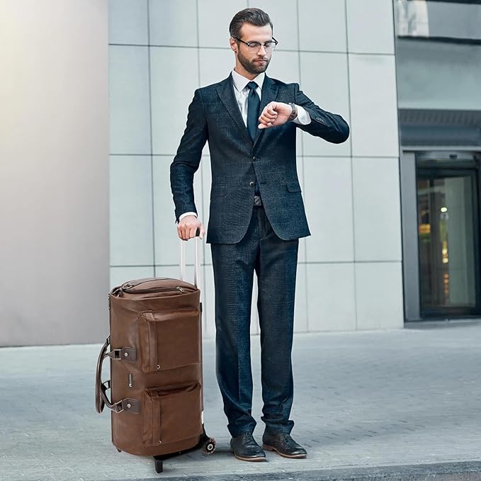 Modoker Rolling Garment Bag for Travel Wheeled Duffel Bag Luggage Suit Travel Bags for Men and Women,3 in 1 Carry on Convertible Garment Bag with Wheels,Dark Brown