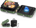 OGERY 2-Burner Foldable Camping Stove with Griddle (Textured & Smooth) and Carrying Bag, Portable Propane Camp Stove with 2 Adjustable Burners & Piezo Ignition, for Camping Tailgating Essentials Gear