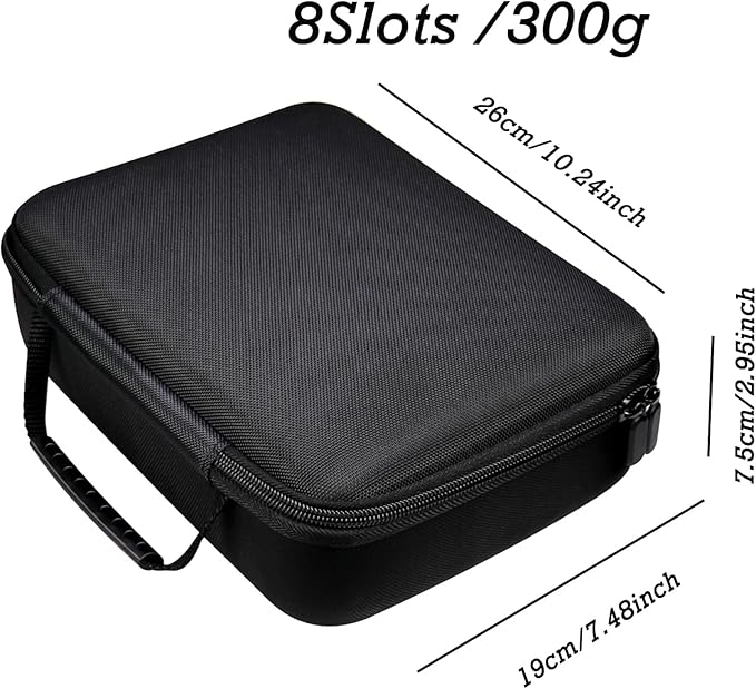 Juntan 8 Slots Hard Watch Travel Case, Portable Nylon Zipper Storage Organizer Box for Men Women with Soft Compressible Foam Pillow Black