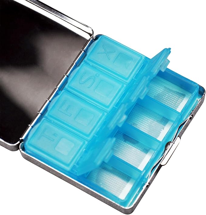 Cute and Portable Metal Pill Organizer – 8 Compartments, Elegant Chrome Finish, Ideal for Travel and Daily Use (Vintage Butterfly)