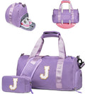 Teen Girls Birthday Gifts-Girl Gym Bag with Shoe Compartment, Kid Personalized Weekender Overnight Bags, Initial Travel Tote with Makeup Pouch, Birthday Gift for Sister Daughter (Letter J)
