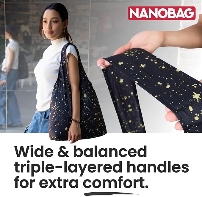 Nanobag Ultra-Lightweight Heavy Duty Foldable Tote for Women & Men, Reusable Grocery & Travel Bag, Packable Collapsible Compact Market Essential (XL Psychedelic)