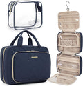 BAGSMART Toiletry Bag Hanging Travel Makeup Organizer with TSA Approved Transparent Cosmetic Bag Makeup Bag for Full Sized Toiletries, Medium-Navy