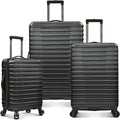 U.S. Traveler Boren Polycarbonate Hardside Rugged Travel Suitcase Luggage with 8 Spinner Wheels, Aluminum Handle, Black, 3-Piece Set, USB Port in Carry-On