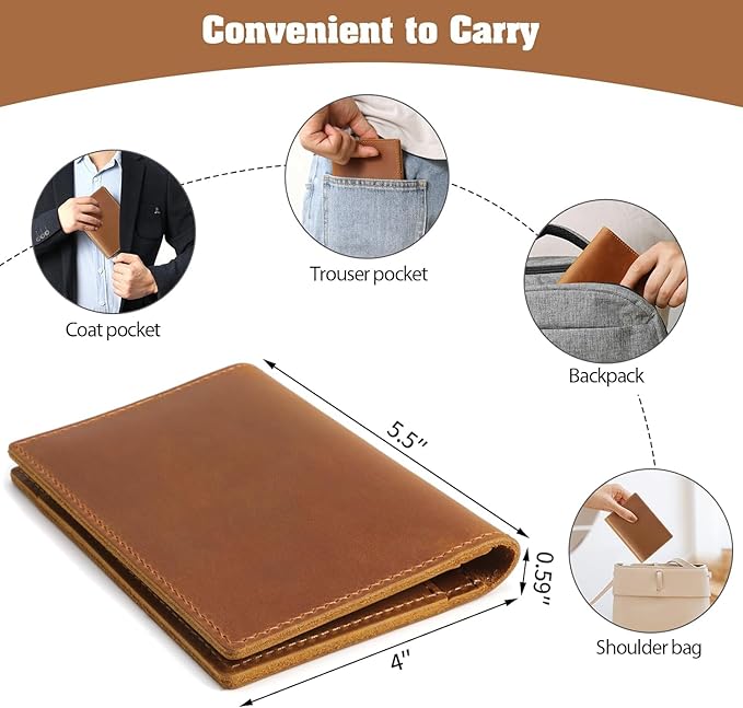 Jack&Chris Leather Passport Holder, Handmade Passport cover, Travel Wallet Cover Case for Men and Women, Leather Travel Documents Organizer Protector, JC107
